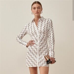 Reformation White and Brown Long Sleeve Dress